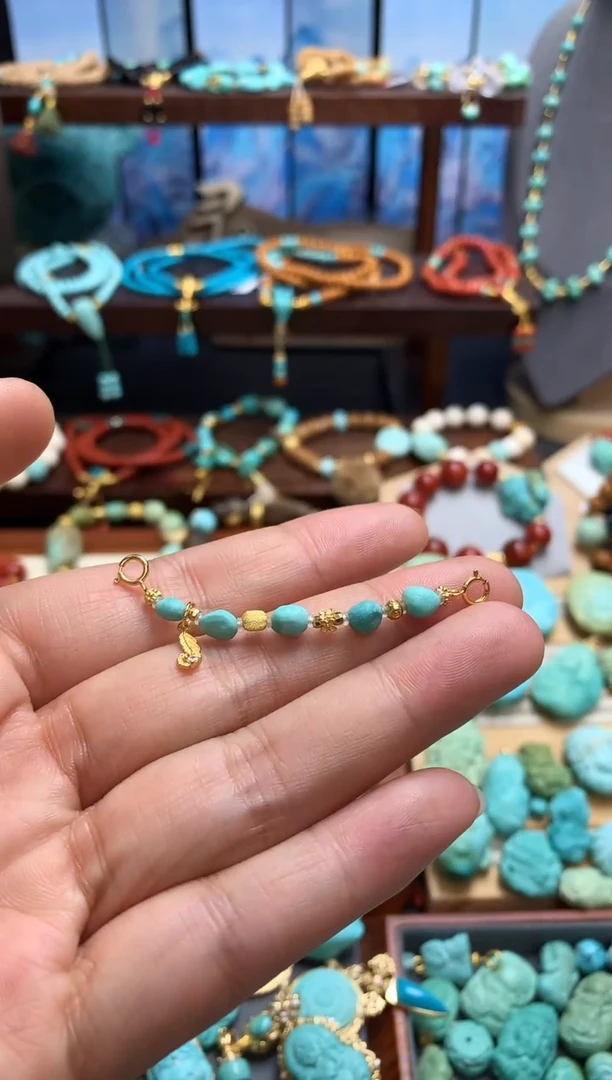 银S925镶嵌绿松石挂件半链