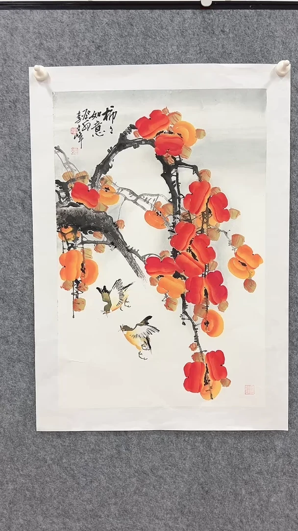 国画李文峰四尺三开花鸟