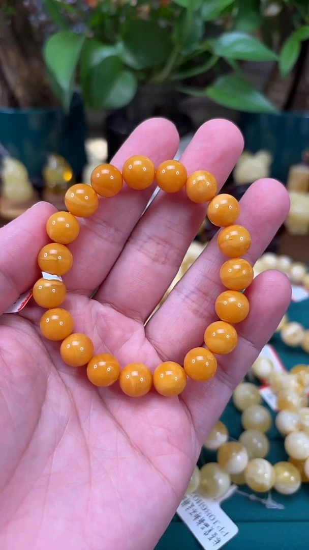 手链蜜蜡未镶嵌H50 俄白花蜡小年份 11.16克 10+mm