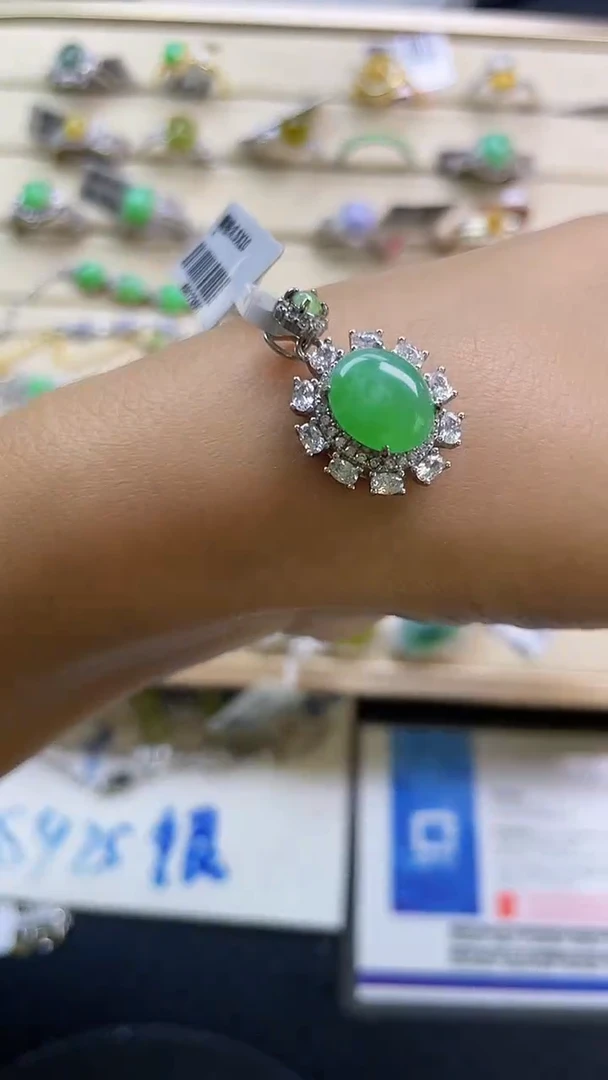 银S925镶嵌戒指翡翠翡翠 蛋面 银S925镶嵌