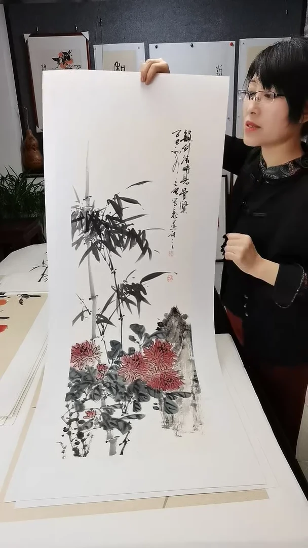 竹菊双清图100*35cm