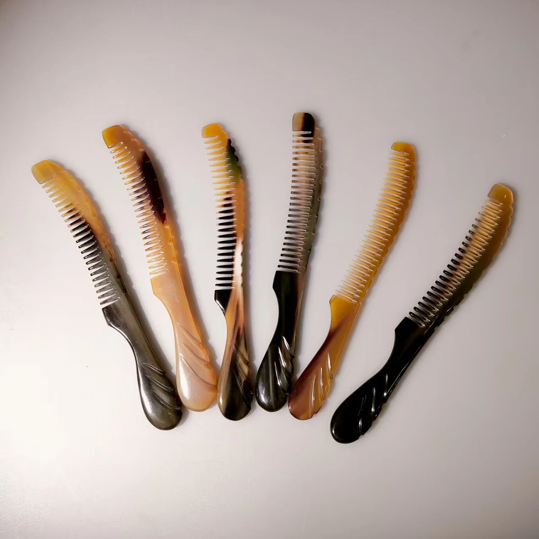 牛角窄边长柄梳无节梳按摩梳一把 XT1515