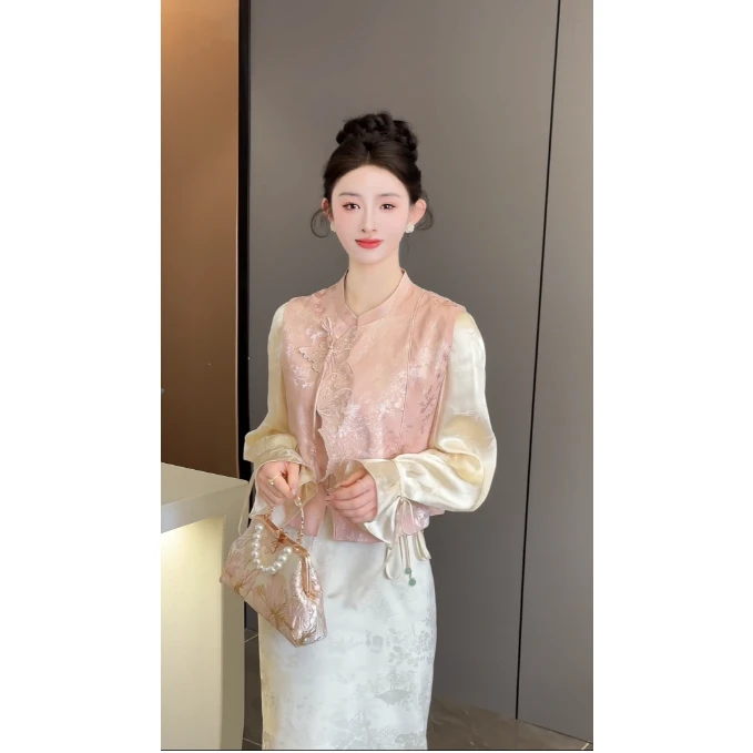 【周粥】【粉蝶】上衣C4MJ0251A显瘦气质轻奢时尚夏季小众复古