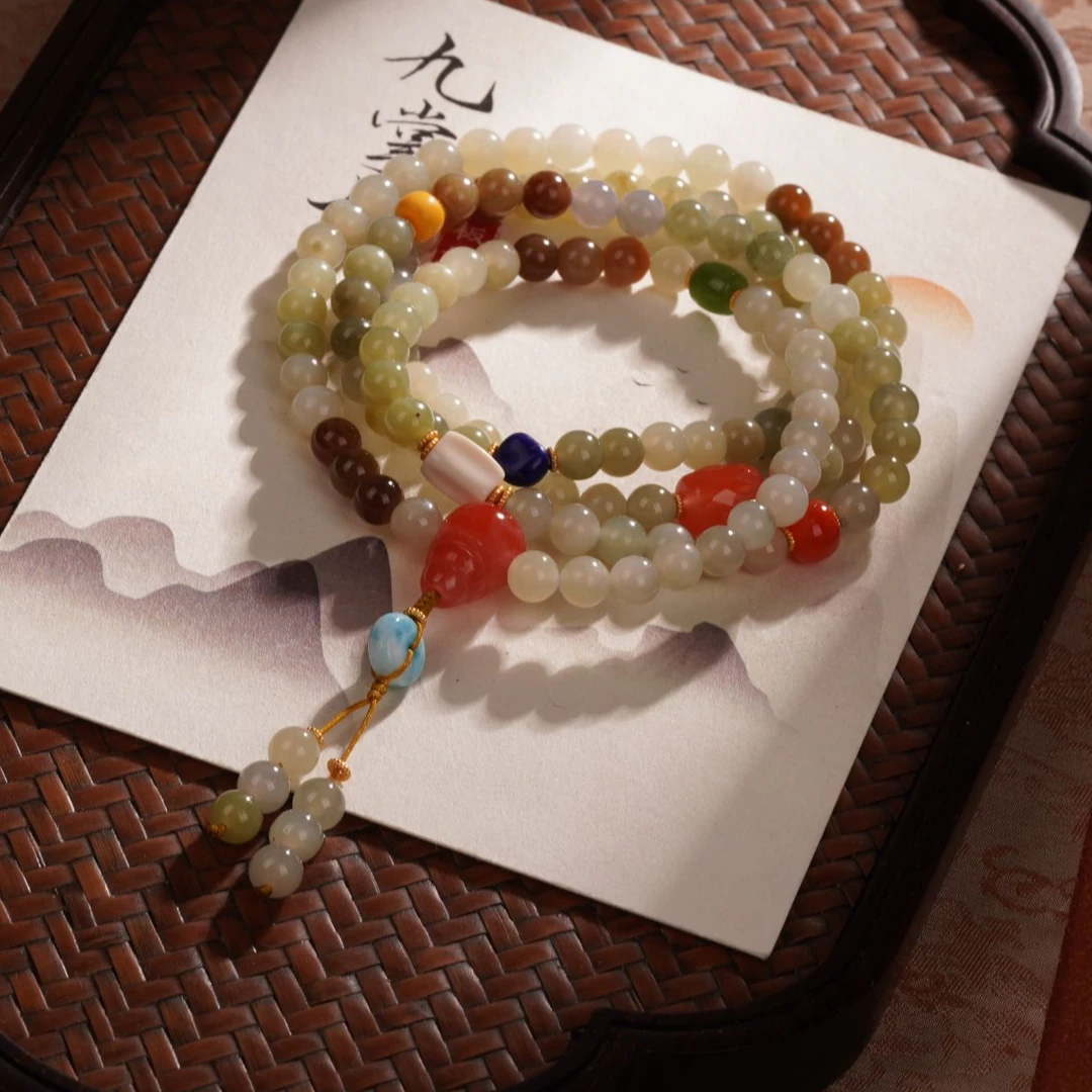 天然多宝和田玉多圈手链设计款轻奢珠宝—多样性发其6mm【JJ409】