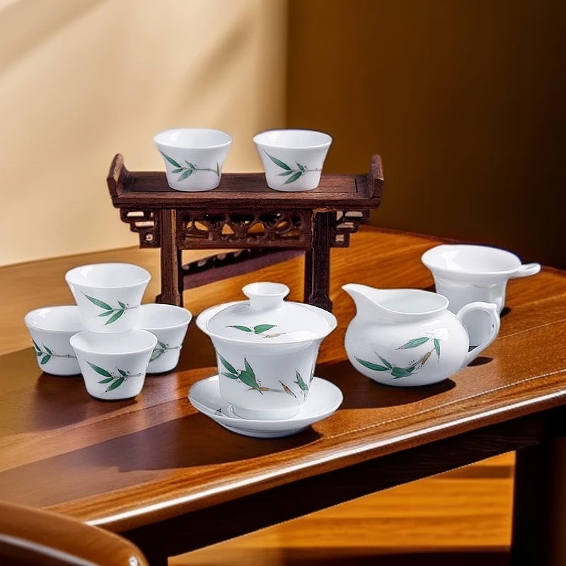 手绘釉下彩简约茶具醴陵瓷套装陶瓷功夫茶具整套家用茶道茶壶茶杯