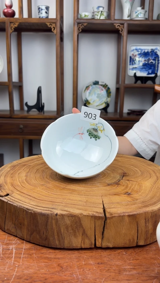 瓷国韵瓷坊-手工手绘高脚花边碗903