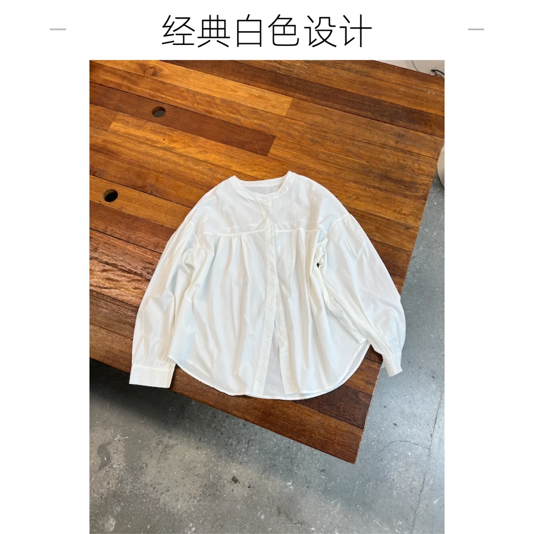 【杨英家踩线层次裁剪抽皱设计】韩系老钱风圆领衬衫 31079