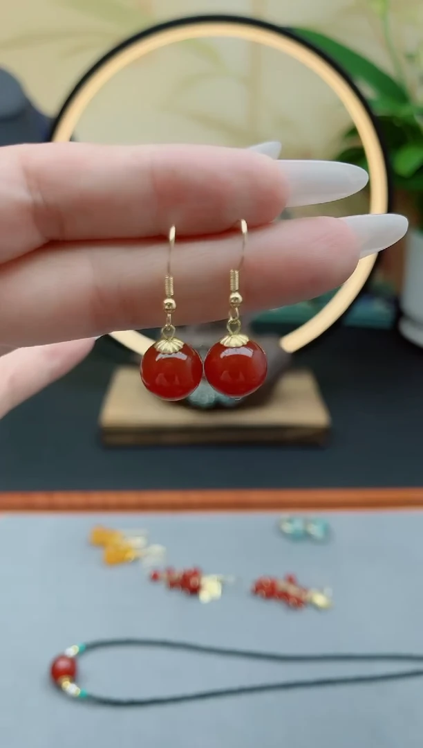 玛瑙/玉髓耳饰银S925镶嵌916