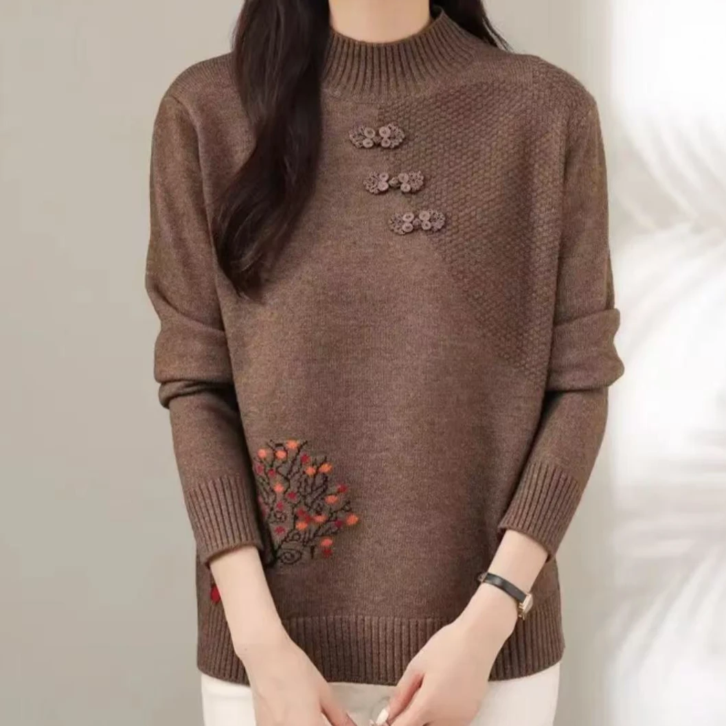 880#秋冬提花长袖针织衫半高领套头1 44