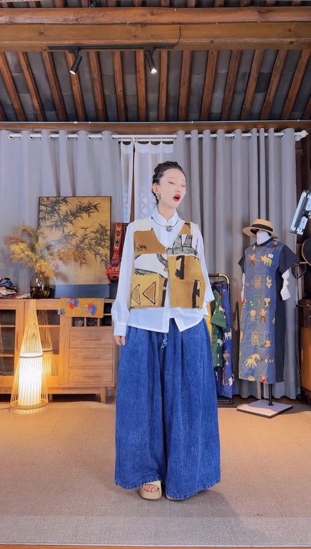 设计师款素纹阔腿裤