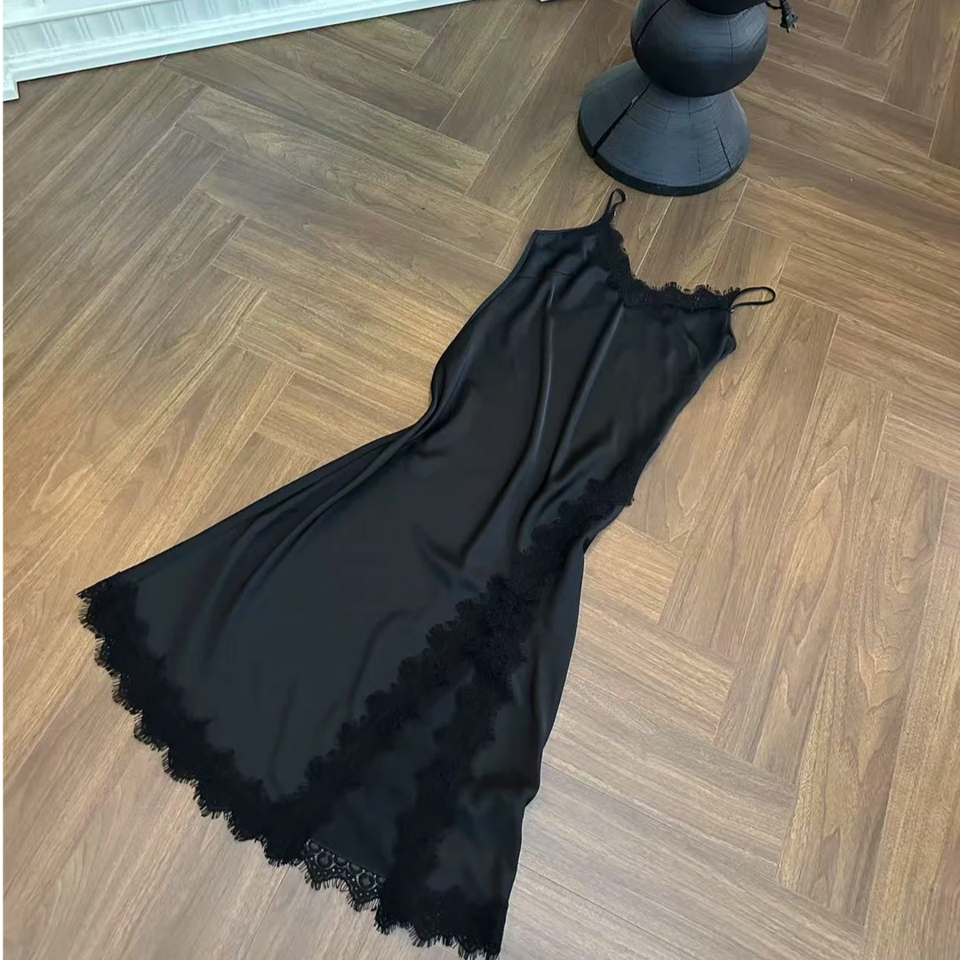 （美人鱼）原创设计师款蕾丝重工显瘦黑色新款吊带25338