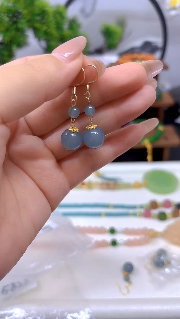 翡翠14K金镶嵌耳饰E779