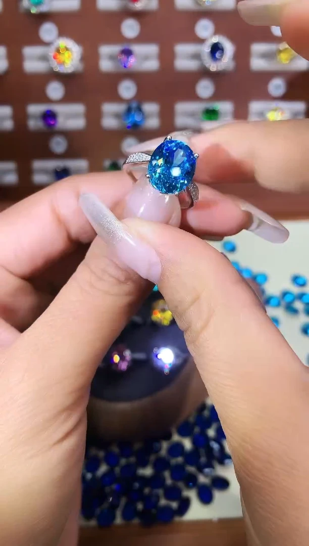 无925银海蓝色鸟巢切戒指