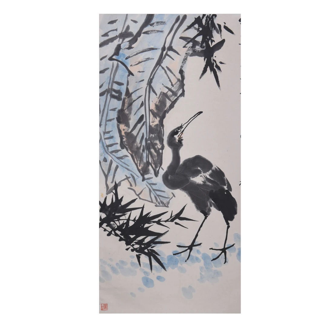 LOT.010 苦老《鹭鸶》138*68cm 纸本设色立轴