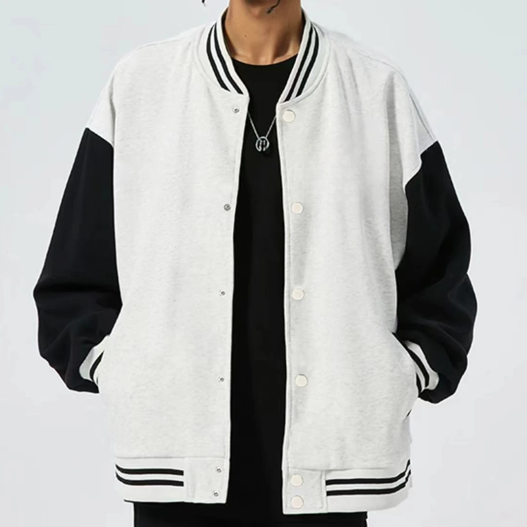 凯颂大码300斤简约纯色基础版拼色棒球服男女秋冬宽松百搭夹克