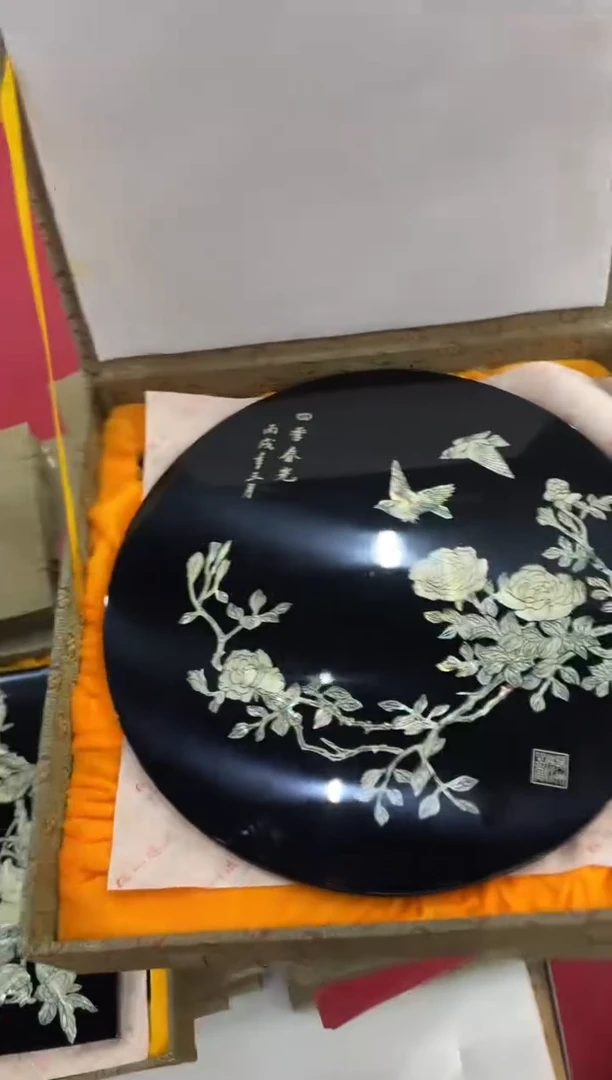 扬州漆器平磨28圆四季春光台屏