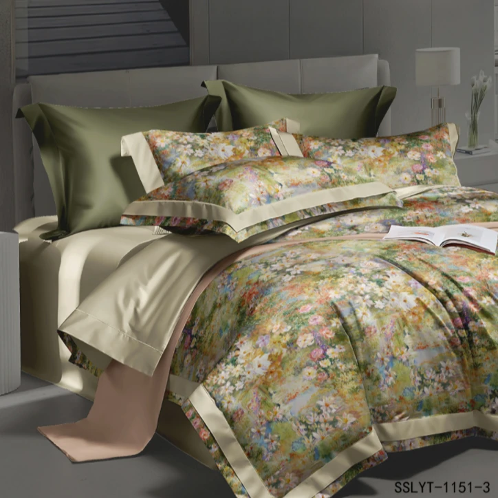 B5302 纯棉100s（50/50）活性数码印花双人床单 复古田园-黄245*250