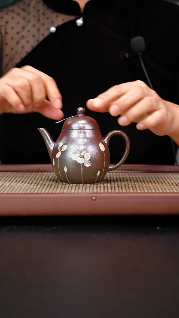 茶壶紫砂红皮龙柴烧高梨泥绘