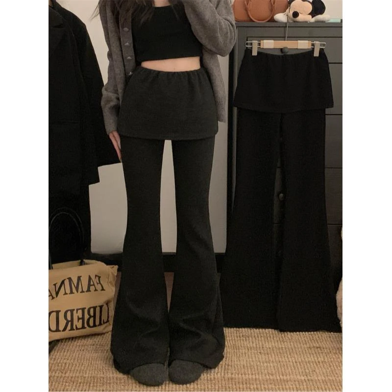 黑色屁帘微喇叭休闲裤女冬季高腰显瘦垂感阔腿裤子小个子拖地长裤