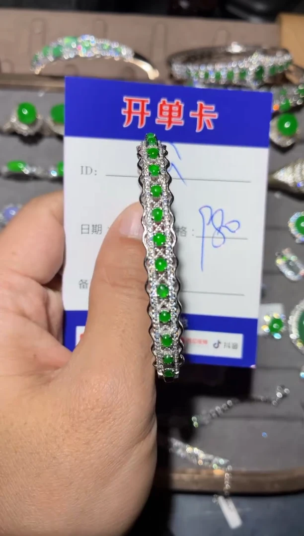 银S925镶嵌手镯翡翠快*瓜 快乐瓜