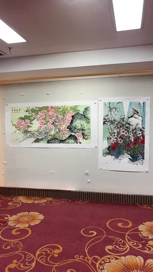 国画紫气东来6尺+鸟啼花放4尺托底/雷畅胜