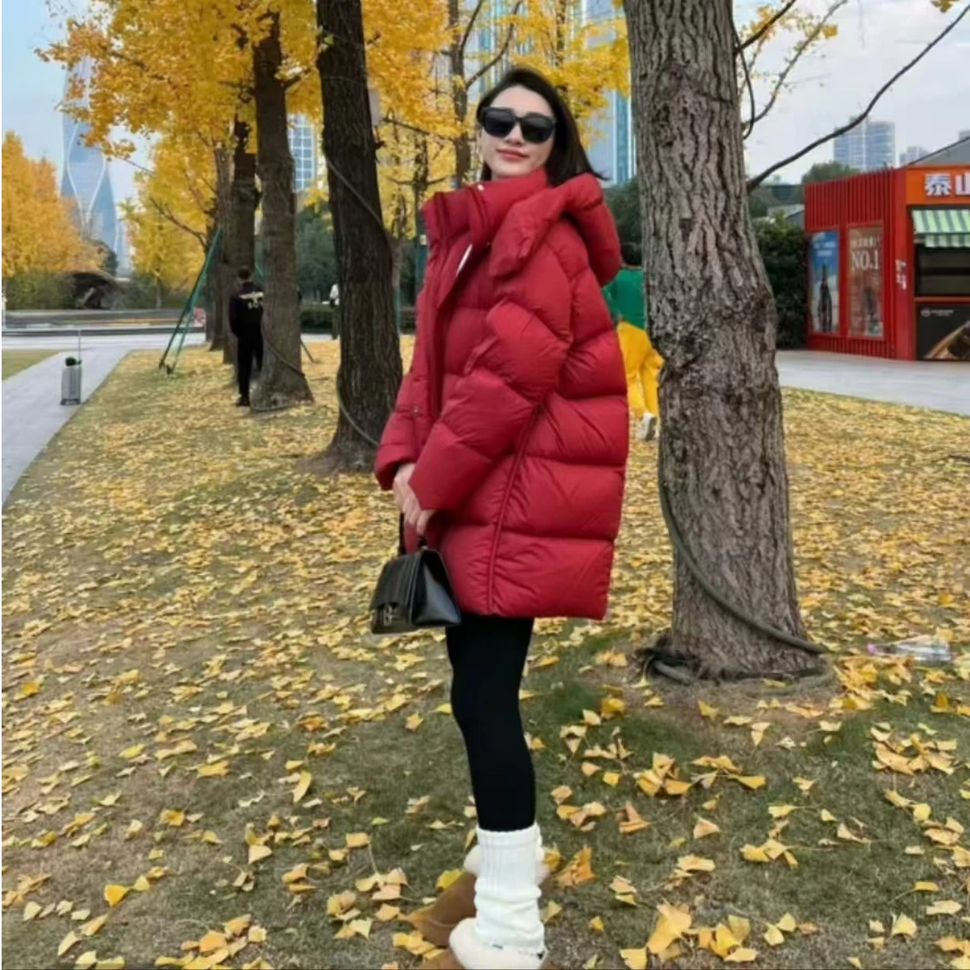 零下30°极寒泡芙95白鹅绒时尚百搭连帽中长款加厚外套