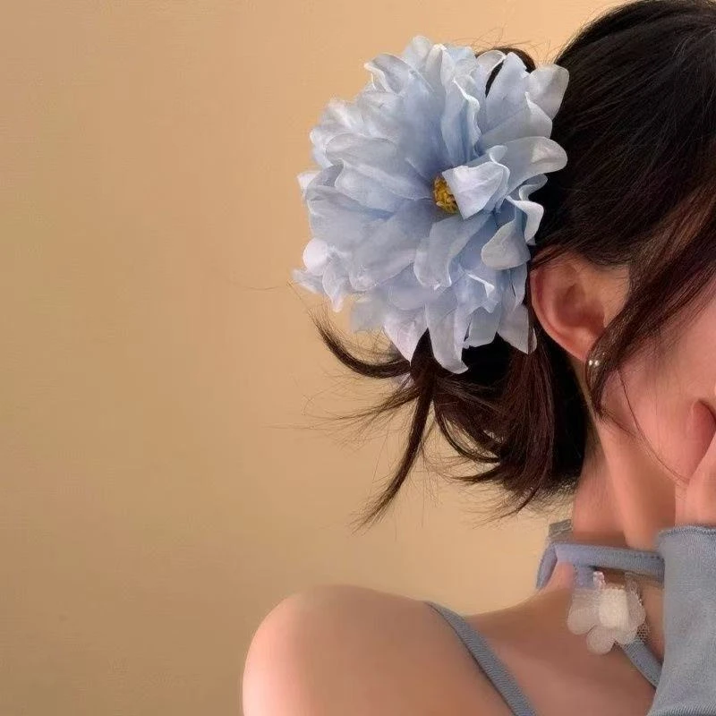 新款法式发饰超仙仿真花朵大号抓夹流行高颜值少女鲨鱼夹花朵发夹