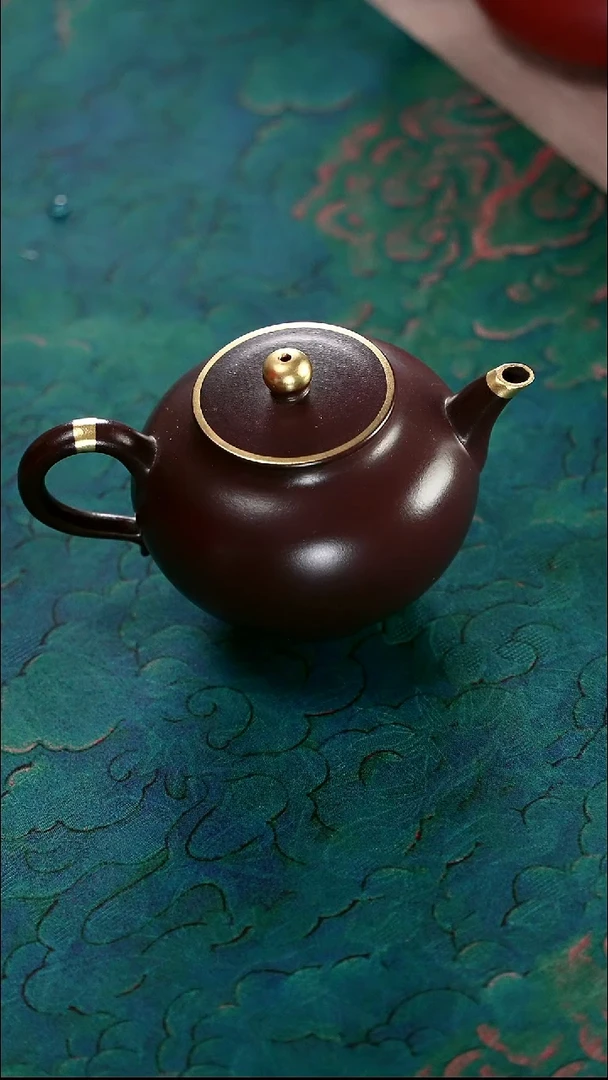 茶壶紫砂四号井茄皮紫泥描金新款宫灯