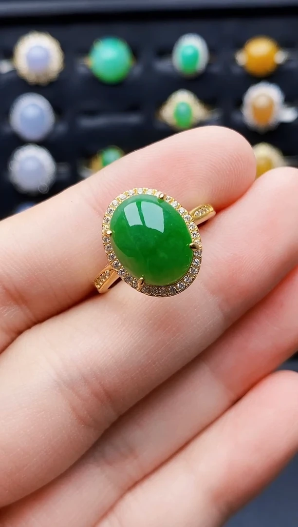 银S925镶嵌戒指翡翠聪*0038