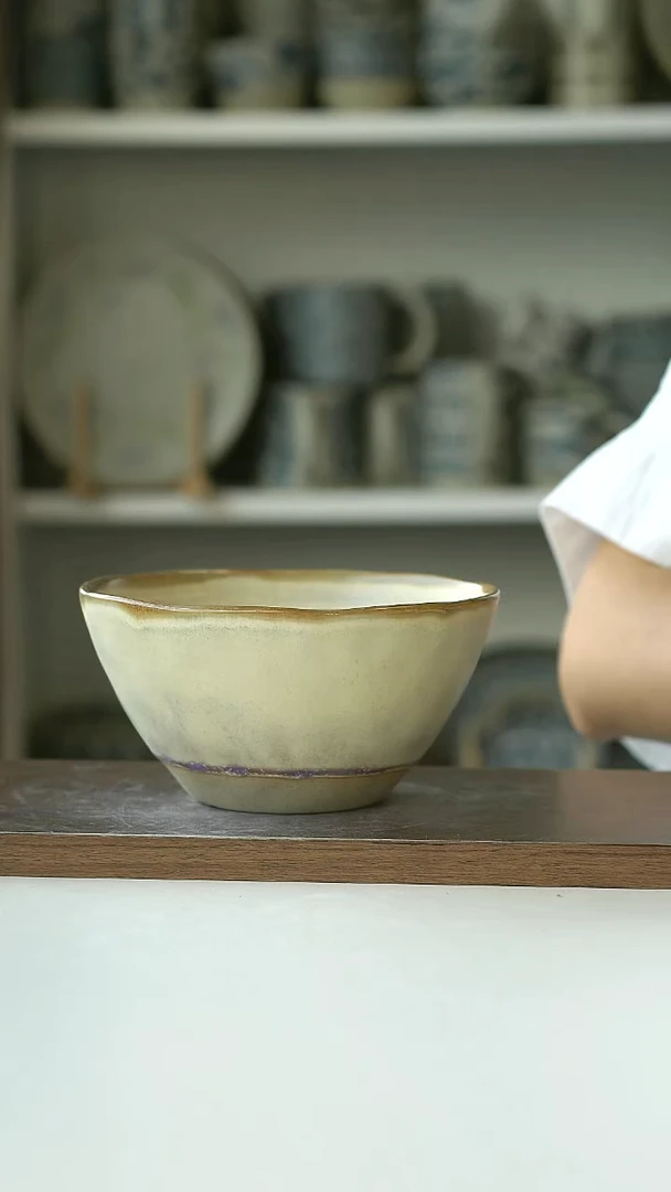 微瑕出德国沙釉黄面汤碗15cm@4-2@