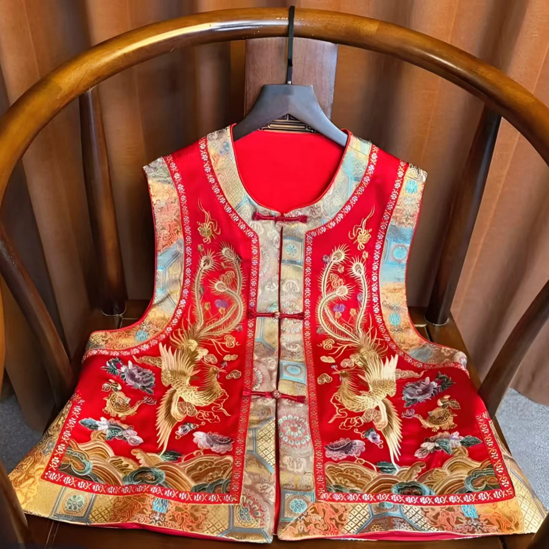 高定款新中式国风凤凰刺绣马甲红色【雍华凤锦】
