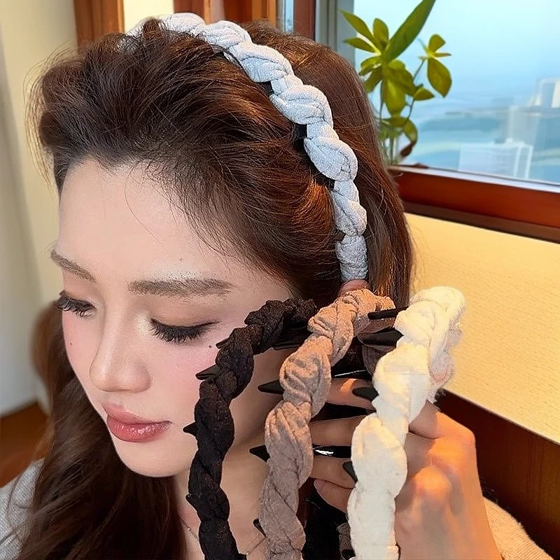 新款麻花扭结齿梳发箍女蓬松高颅顶压发卡正反两戴碎发捆头箍发饰