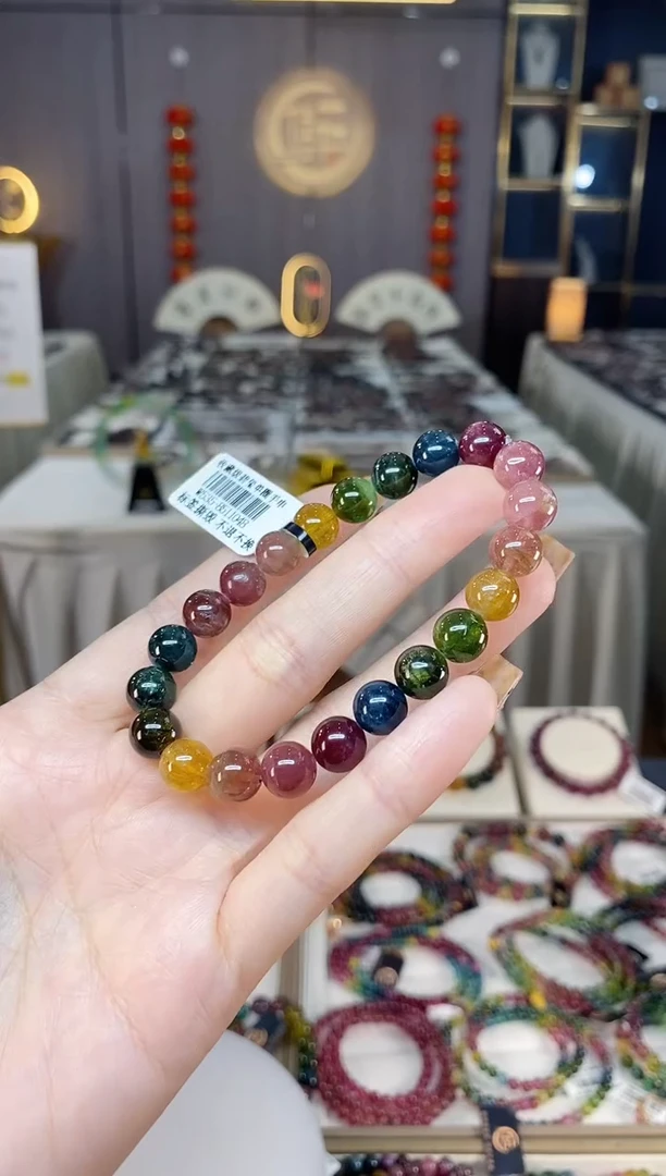 未镶嵌老矿碧玺色标彩虹单圈手串8mm+碧玺dan多样性发货一条