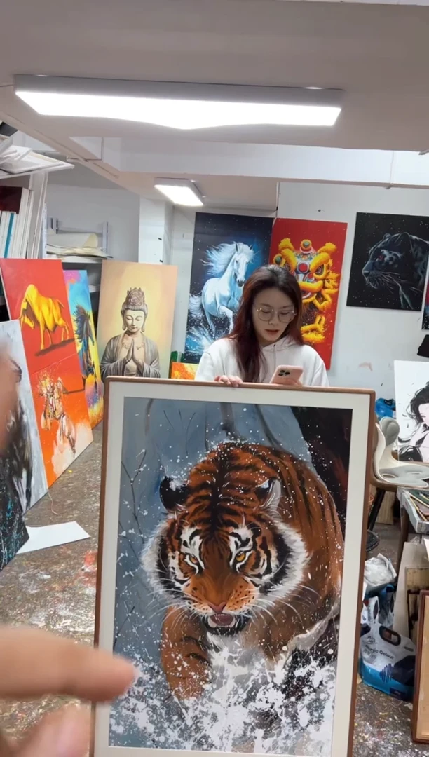 【闪购商品】丙烯画丫丫老师寒山越虎精装裱