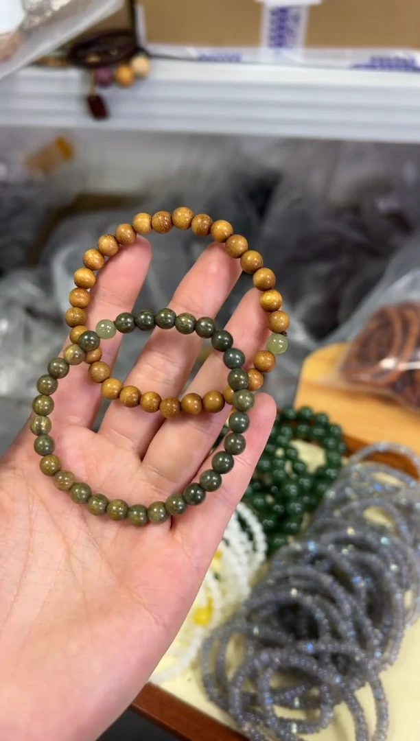 【闪购商品】金丝楠手串未镶嵌金丝楠绿檀和田款[两条一组]