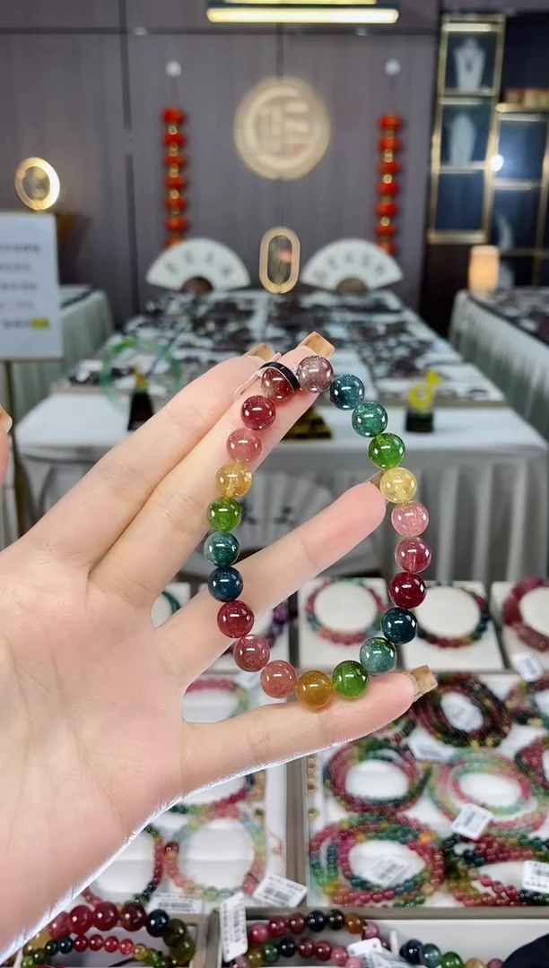 老矿碧玺色标彩虹透体单圈手串8mm+未镶嵌碧玺dan多样性发货一条