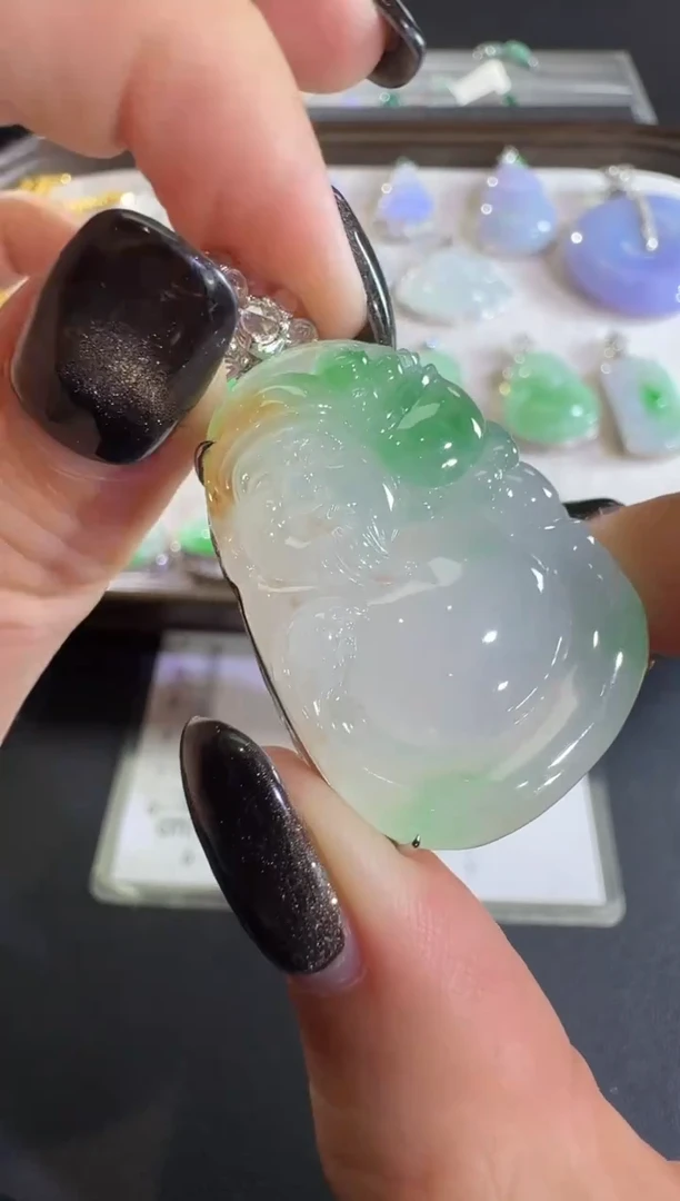 吊坠(不含链)18K金镶嵌翡翠【源头工厂】钻石镶嵌