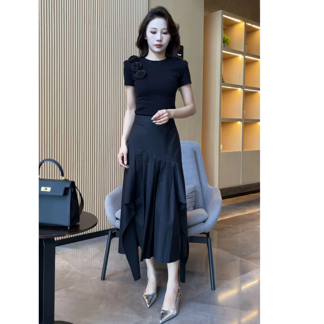 【梦婷家】新款设计感高腰显瘦气质百搭开叉不规则半身裙-25317