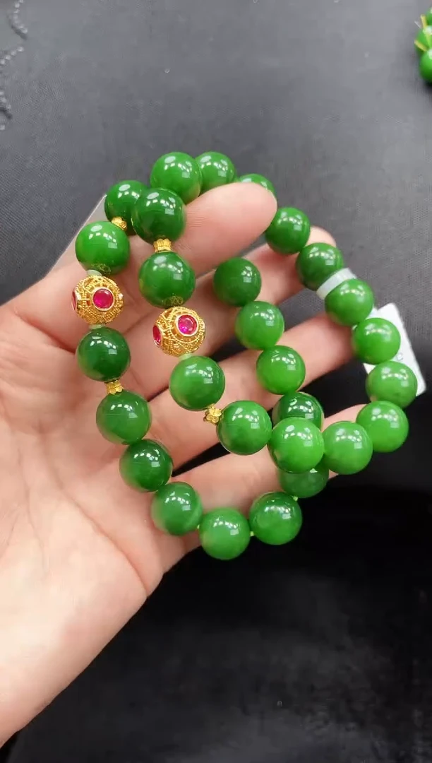 【闪购商品】和田玉手串18K金镶嵌12MM 多样性发一