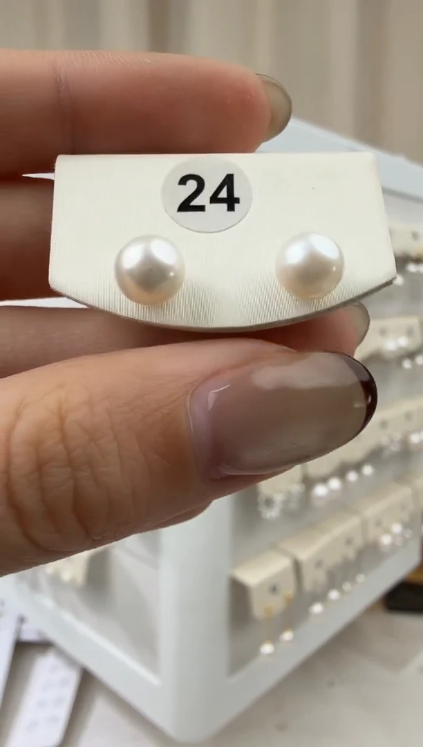 银S925镶嵌耳饰淡水珍珠6-7mm素钉