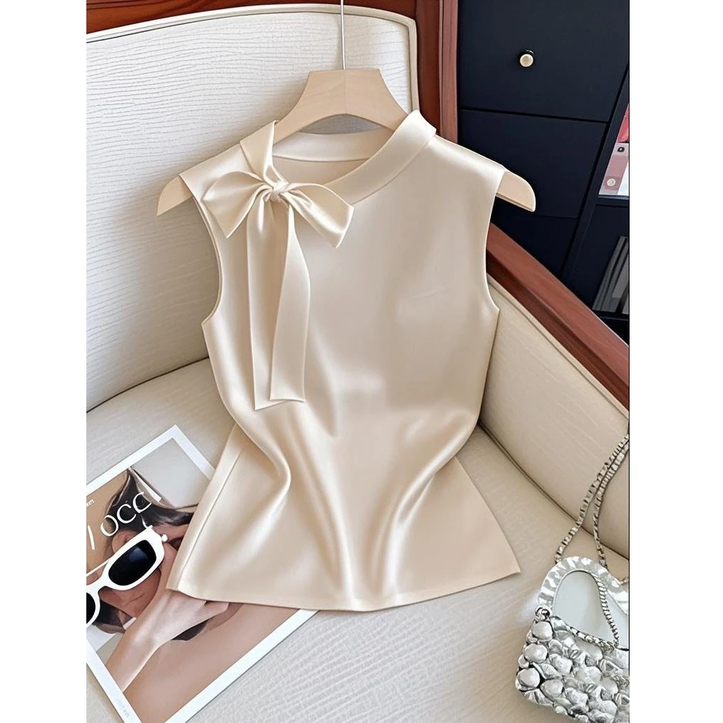 2025夏季新款知性风千金贵气名媛高级感时尚显瘦上衣蝴蝶结T恤女