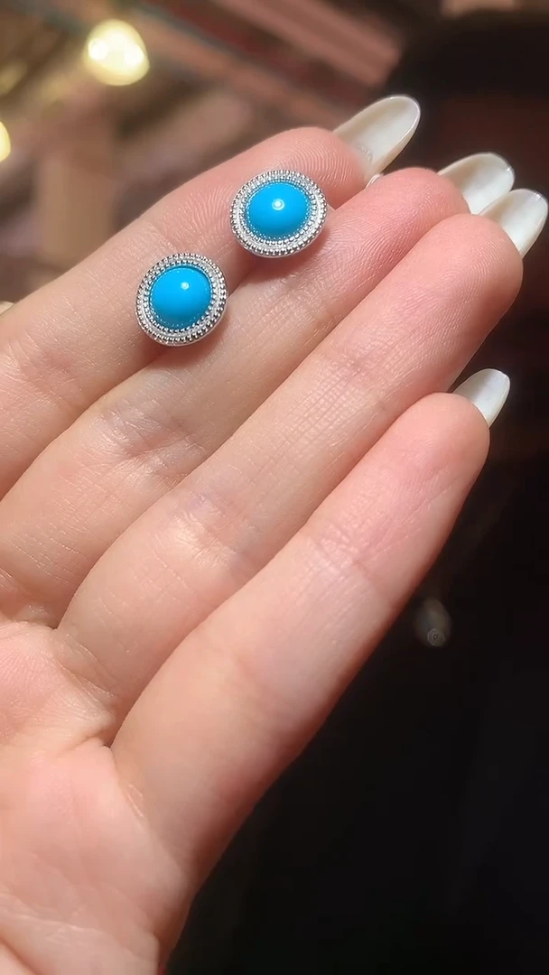 银S925镶嵌绿松石耳饰【宝石世家严选】