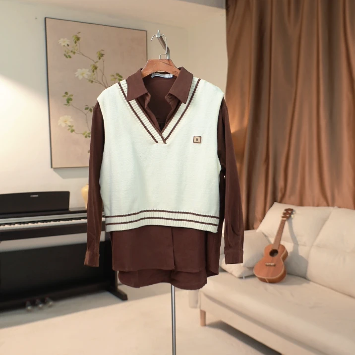 D102 针织拼接假两件衬衫女 10595