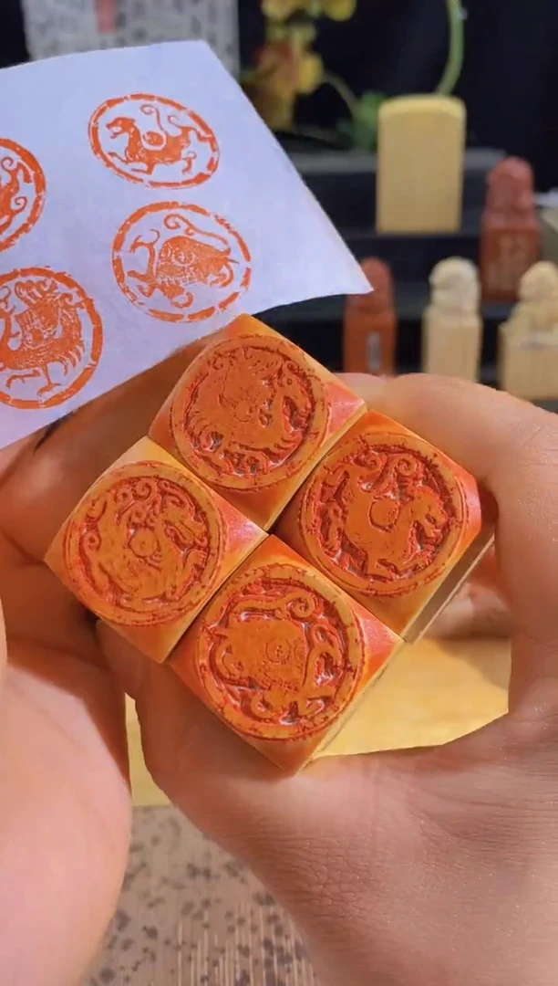 昌化石印石四灵兽一套2.5*2.5有库存