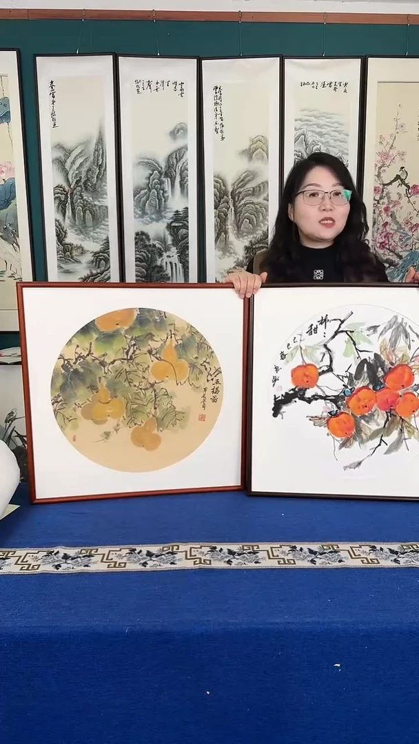 国画63*63实木装裱(一对）