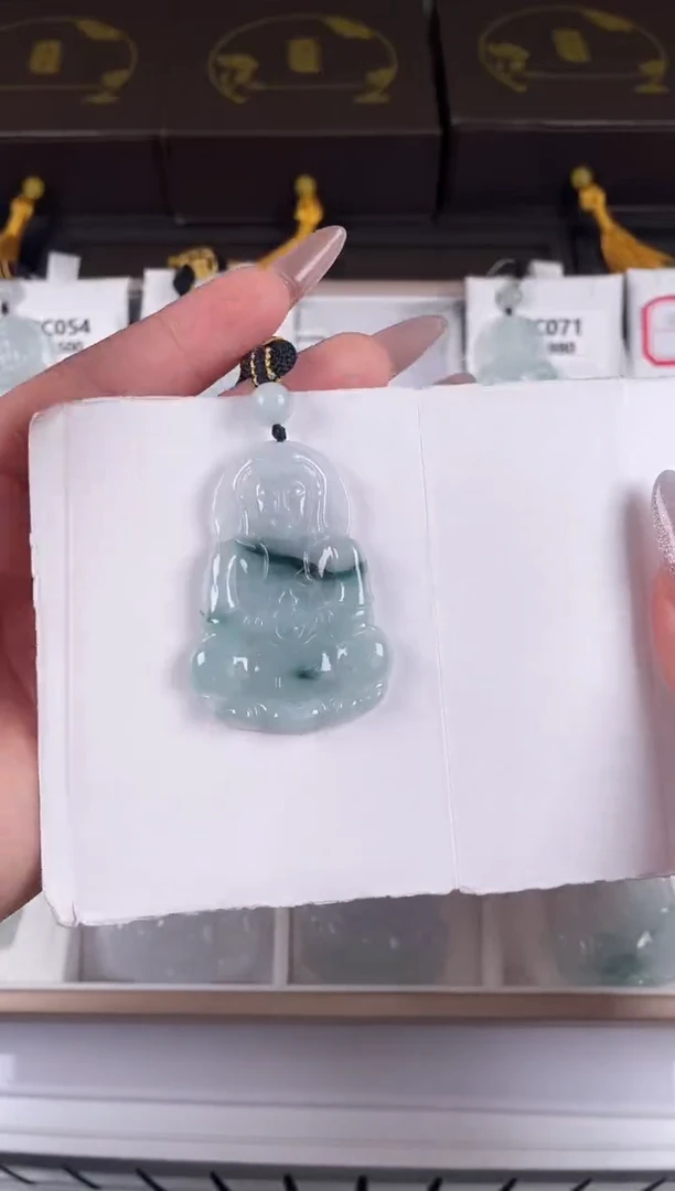 颈饰未镶嵌翡翠ZC052淡飘花观音+孤品+送同款绳子