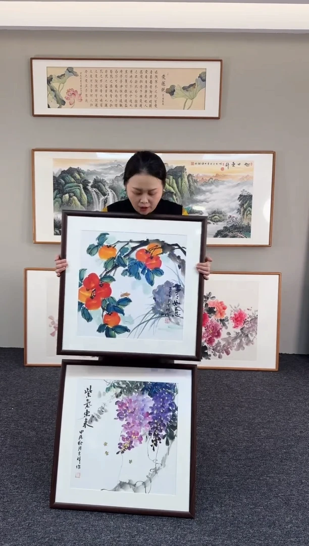 【闪购商品】国画柿子，紫藤60*60一对绘画作品