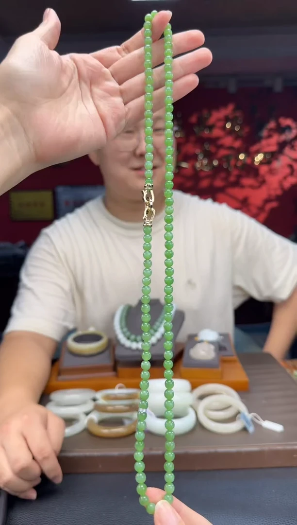 颈饰未镶嵌和田玉碧玉粉绿108颗多圈卡6