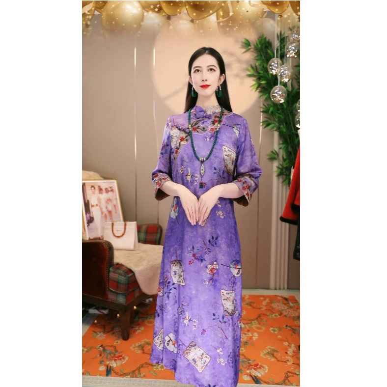 国风盘扣重磅刺绣连衣裙12A1450