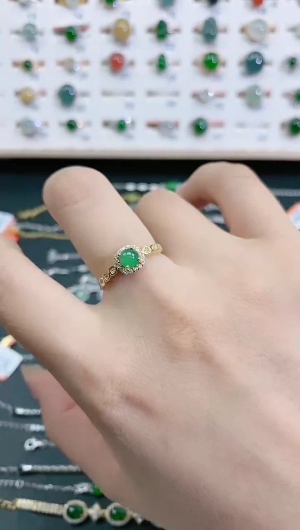 翡翠戒指银S925镶嵌天然翡翠